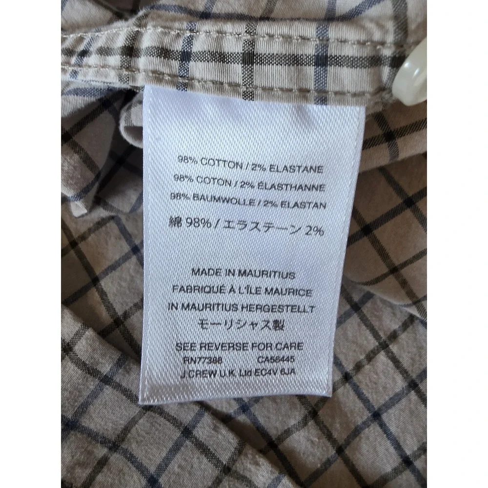 J.Crew Men M Plaid Check Button-Up Long Sleeve Shirt Beige Blue Black Top